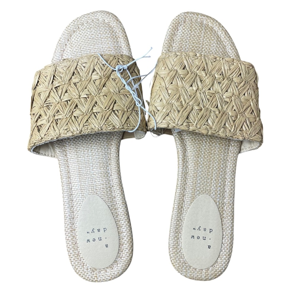 A New Day Beige Raffia Woven Slide Sandals Women's Size 10 NWT